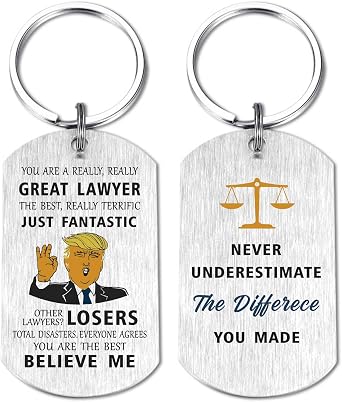 Mataly Lawyer Gifts Keychain for Men Women - Law School Graduation Gifts - Appreciation Presents for Attorneys - Worlds Best Lawyer - Never Underestimate the Difference You Made