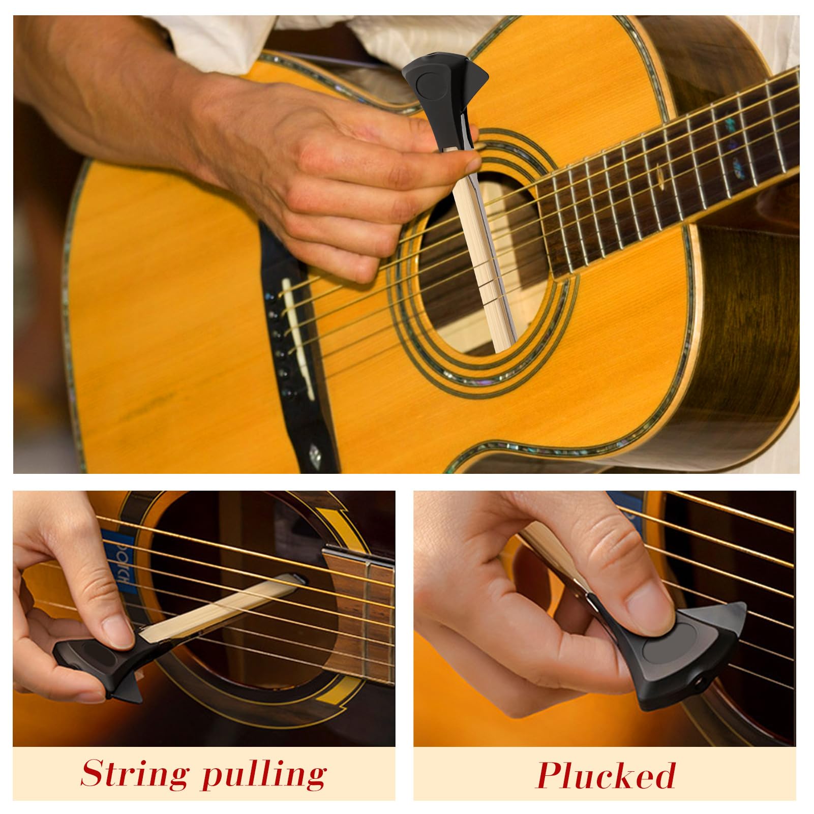 Amycute Bogen für Gitarre, Guitar Bow mit Kolophonium, Doppelseitiger Gitarrenbogen mit Integriertem Plektrum, Mehrzweck-Zupfsaiten-Werkzeug, Geschenk für Gitarrenliebhaber.