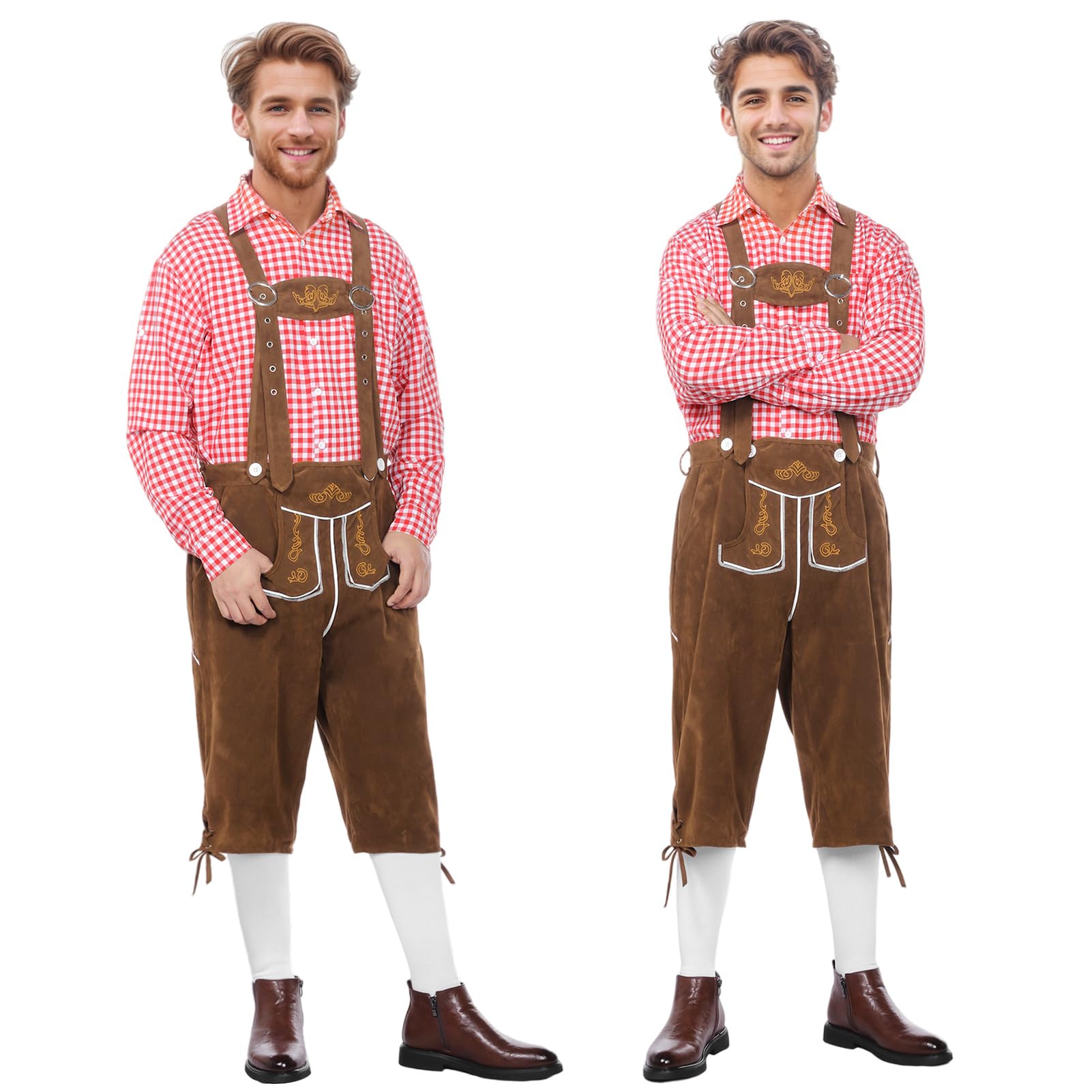 Trachten-Overall Mit Karohemd für Herren Oktoberfest-Outfit (Stil A, M)