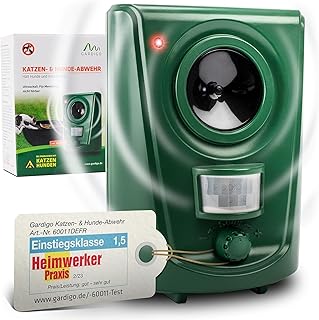 Gardigo® Repelente Gatos y Perros Potente | Ahuyentador de Animales para Coche | con Ultrasonidos 20-60 kHz | Dispositivo Repelente para Gatos | Ahuyentador de Perros para Jardín | 120°, Cobertura 12m