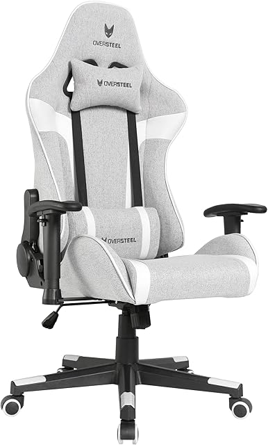 Oversteel ULTIMET - Professional Gaming Chair, Breathable Fabric, 2D Armrests, Height Adjustable, 180º Reclining Backrest, Gas Piston Class 3, Up to 120Kg, Colour Grey and White
