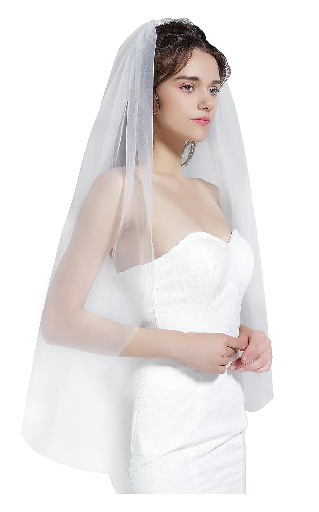 Bridal Veil with Comb 1 Tier Cut Edge Fingertip Length