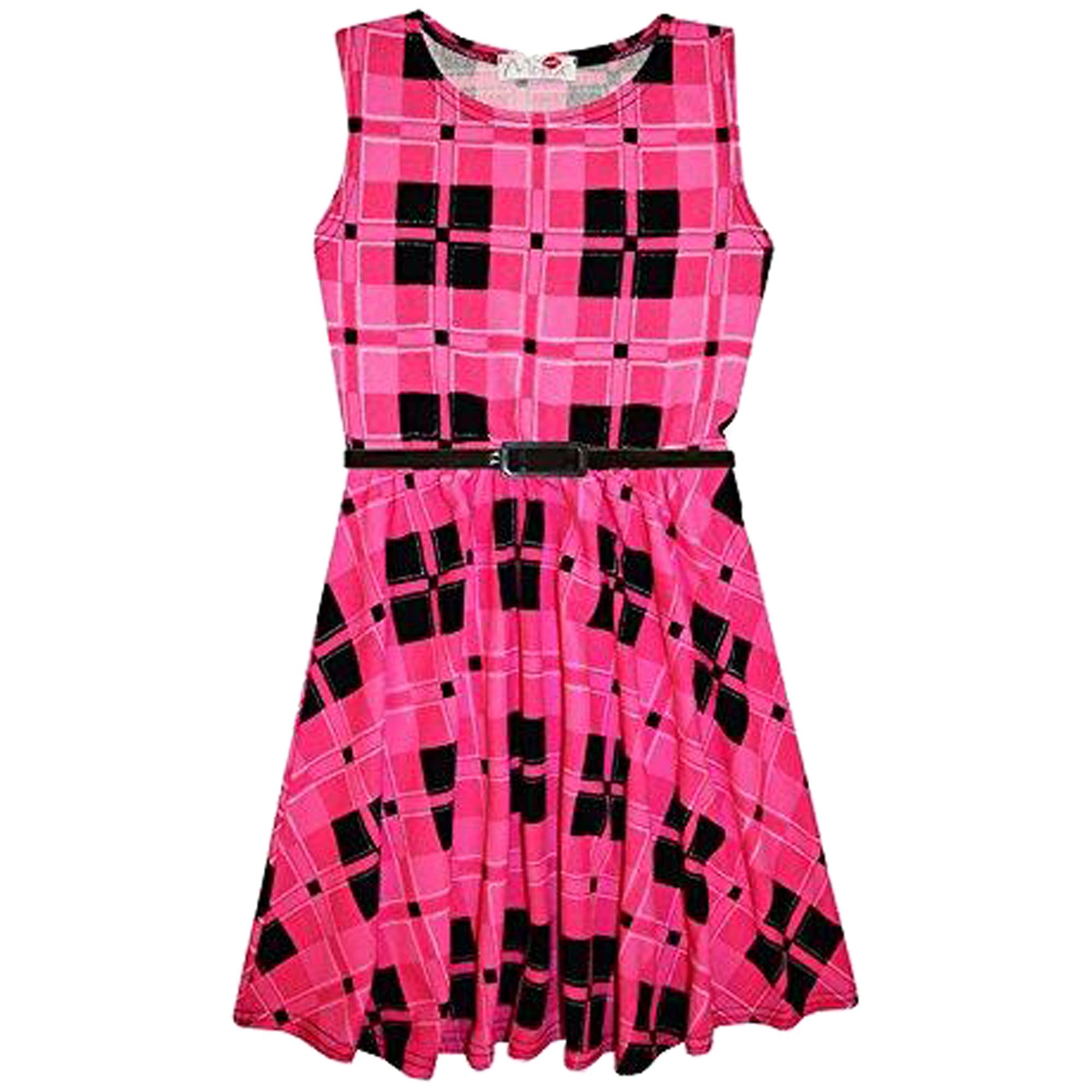 A2z 4 Kids Girls Skater Dress Pink Check Tartan Print Legging Midi - Pink Check Skater 13