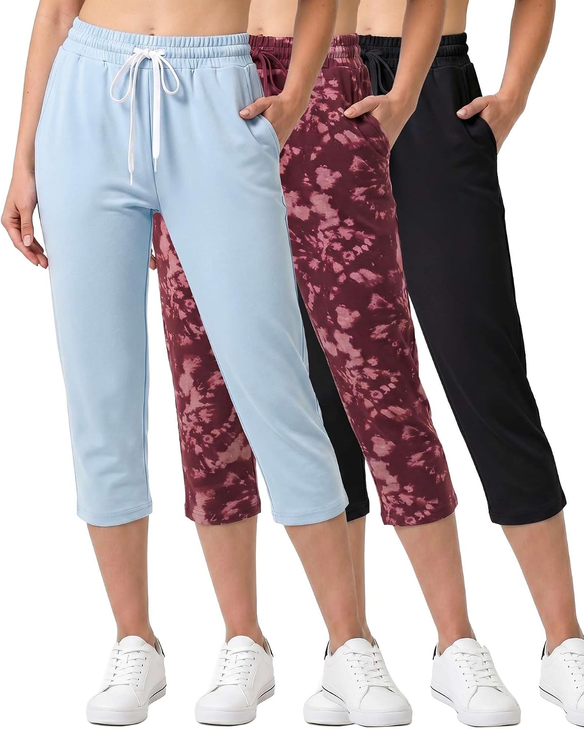 3 Pack Women's Capri Pants Athletic Casual Sweatpants Summer Yoga Pockets | Available In Plus Size, Workout, Cropped, Loose, Joggers, Gym, Lounge, Comfy, Stretchy, Drawstring, Elastic Waist, Quick Dry