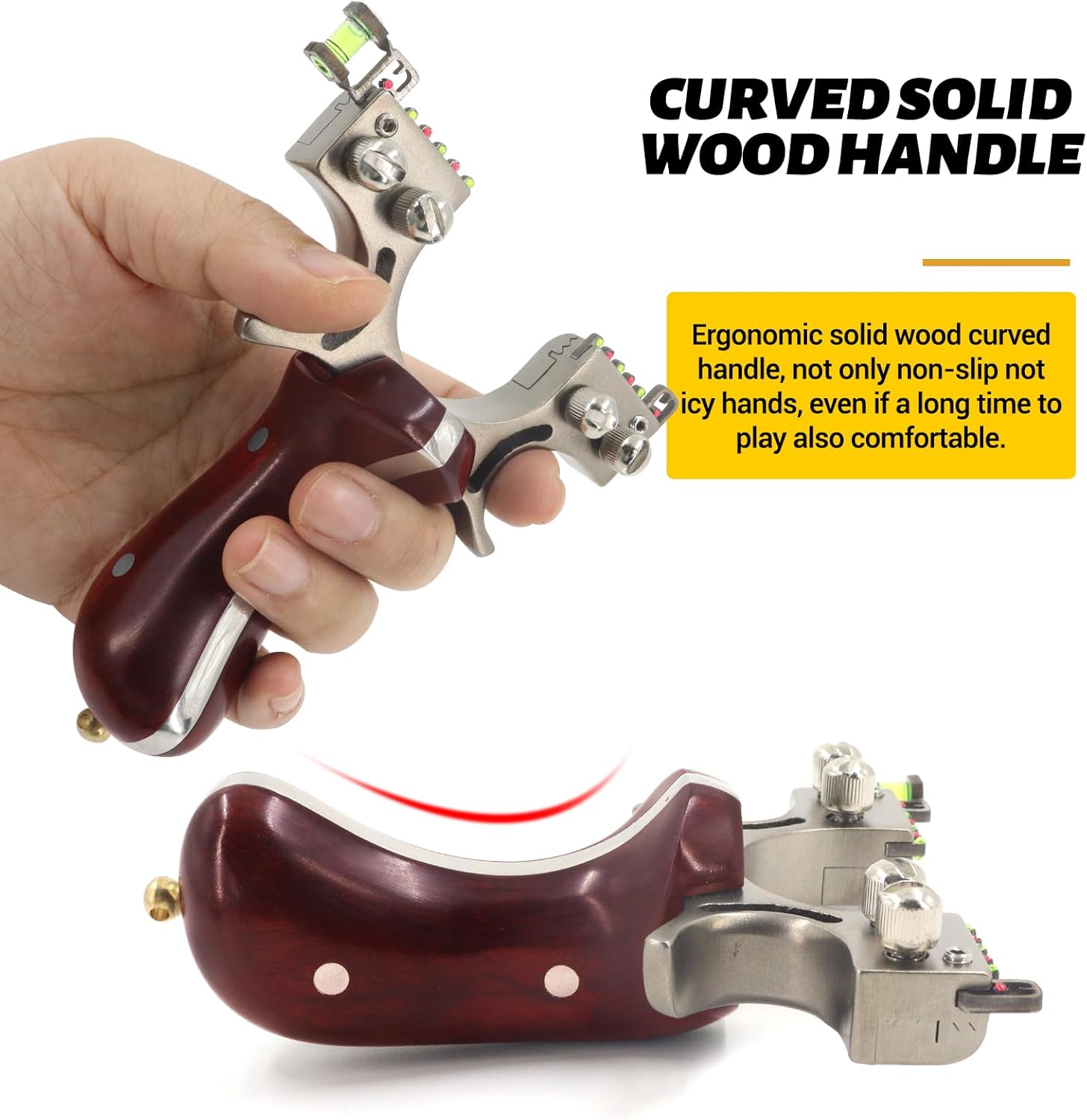 Obert Professional Slingshots for Hunting with 10 Flat Slingshot Bands with 1 Slingshot Bag Stainless Steel Slingshot Wooden Handle Sling Shot with Spirit Level for Adults