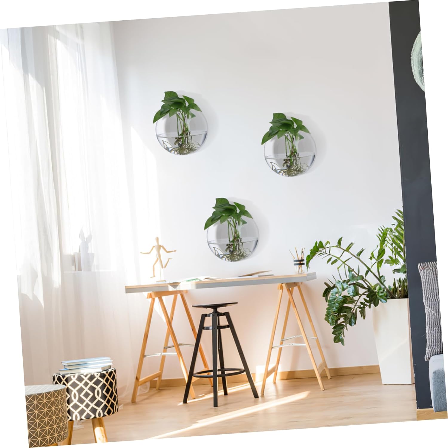 4pcs Wall Hanging Glass Planters Round Transparent Vases for Indoor Plants Hydroponics Terrarium Plant Holders Home Office Living Room Decor