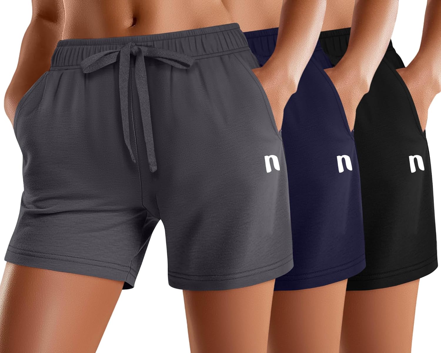 Neer 3 Pack Women's Sweat Shorts, Summer Drawstring Shorts with Pocket Loose Athletic Lounge Casual Running Bottoms