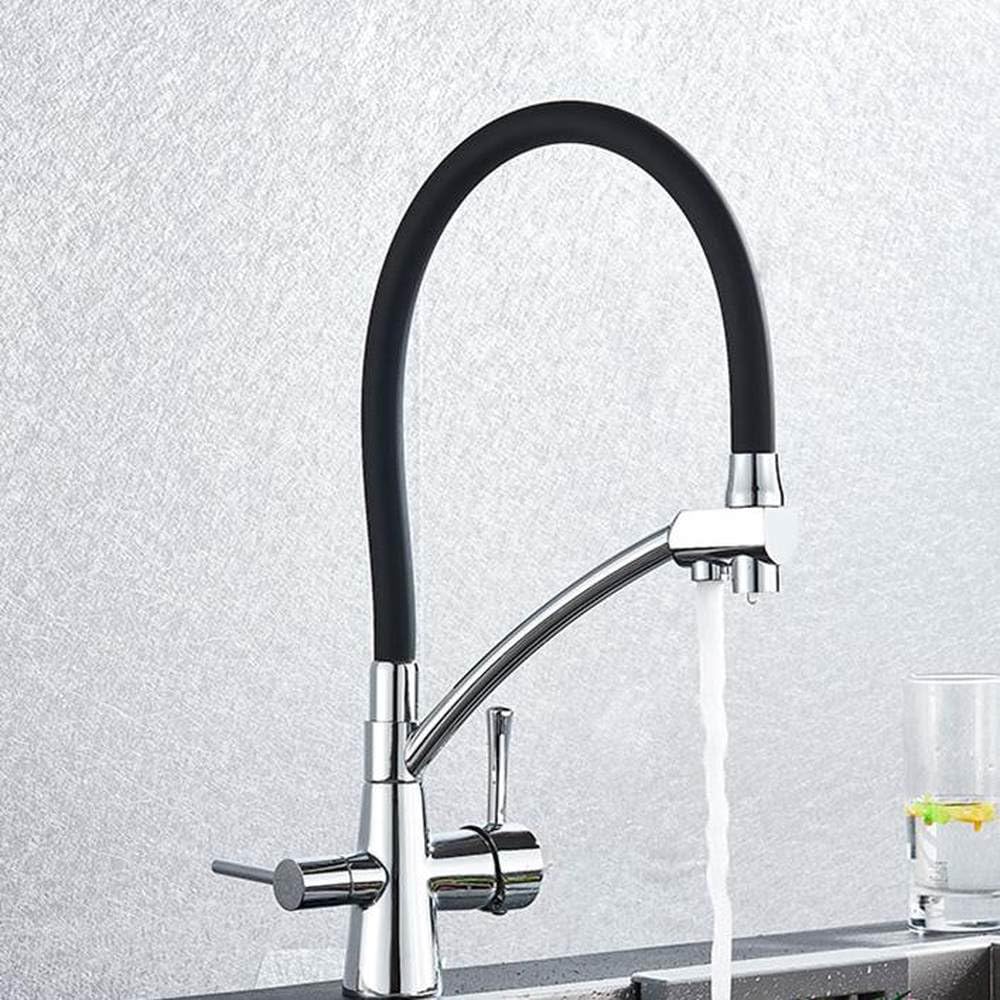 FCXWEVR Brushed Gold Pull Down Kitchen Faucet with Filter Hot & Cold Mixer Deck Mount Water Tap Modern Chrome Design for Home & Restaurant Durable & Stylish
