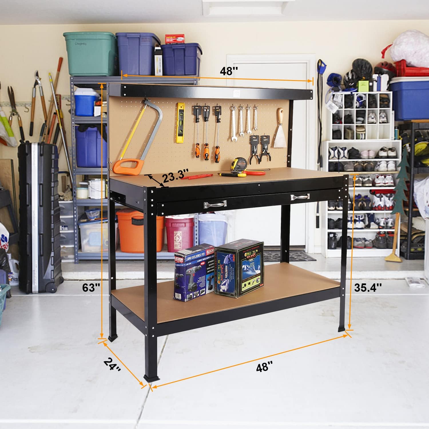 Workbench with dimensions labeled
