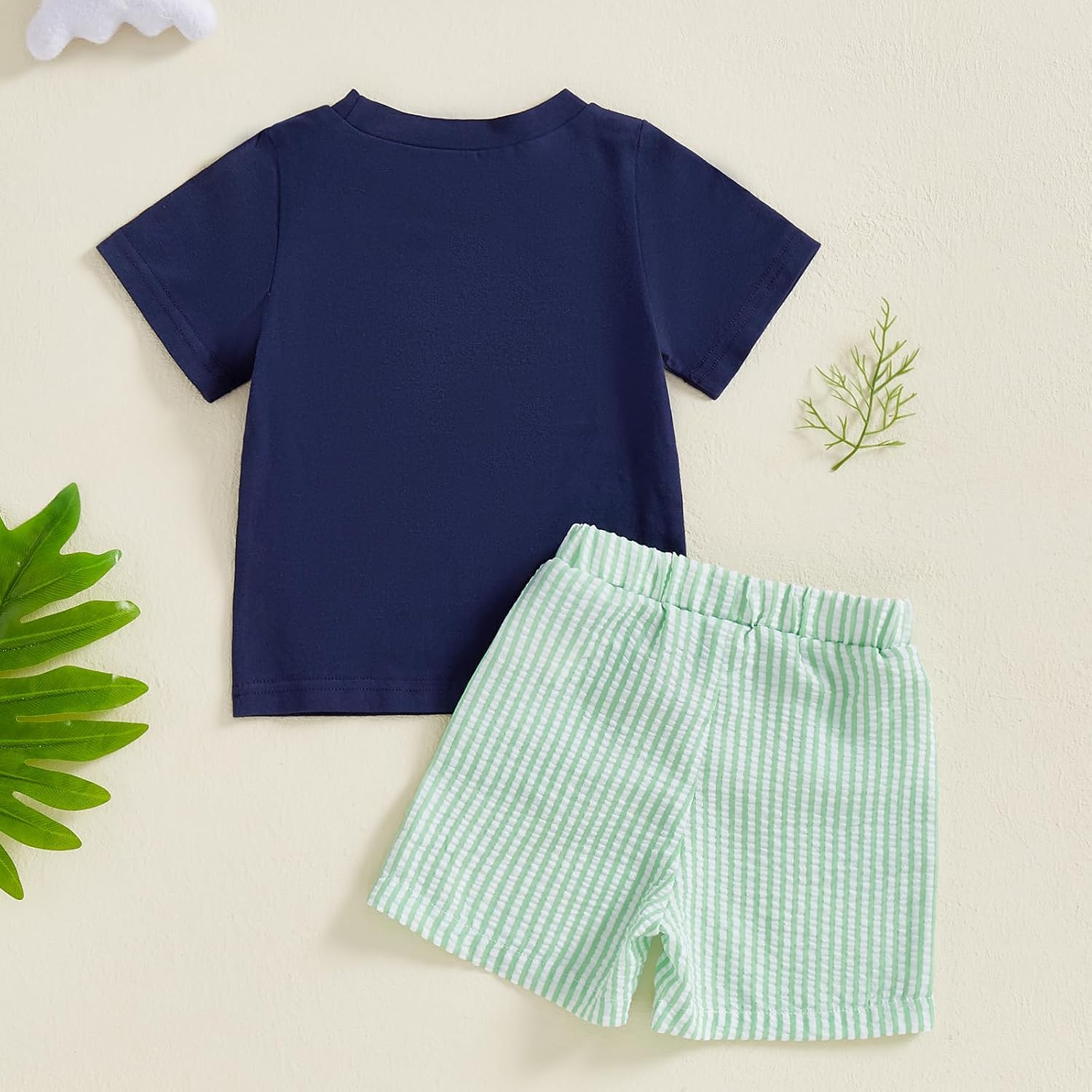 Toddler Baby Boy Clothes Golf Cart Embroidery Short Sleeve T-Shirt Top Gingham Seersucker Shorts Set Summer Outfits