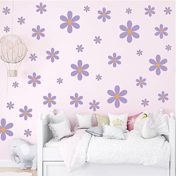 48PCS Daisy Wall Stickers, Floral Nursery Wall Decals, Self-Adhesive Removable Waterproof PVC Wall Art for Girls Bedroom, Kids Room, Classroom Decor