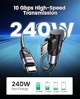 Vista 3 de ORICO Cable USB C a USB C de 240 W de carga de 6.56 pies, cable USB C 3.2 Gen2x2 en ángulo recto, transferencia de datos de 20 Gbps, 4K a 60 HZ