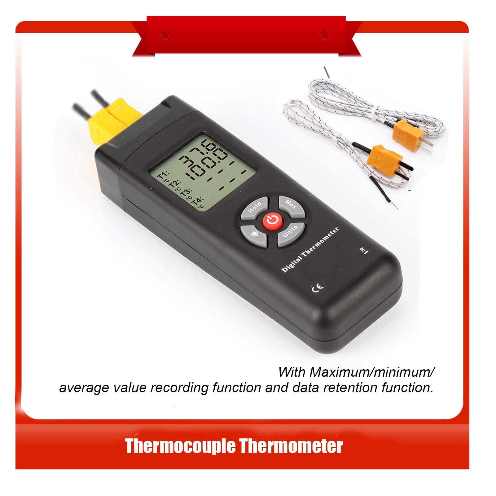 Termometro Digitale a Termocoppia LCD con Registrazione Dati per Uso Domestico e di Laboratorio - Materiale ABS