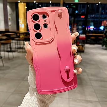 Wristband for Samsung A14-71 4G Phone case All-Inclusive Protective case with Bracket, Gradual Change of Color Cute Lens Cover Soft Silicone A32/4G Phone case Gradient Magenta,A24 4G