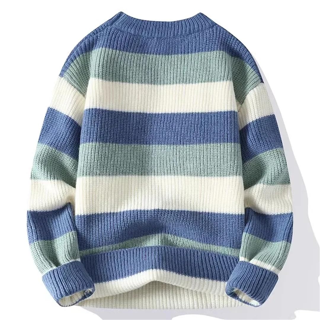 Męski sweter w paski okrągły dekolt na co dzień dzianinowy sweter z długim rękawem ciepły dzianinowy sweter top