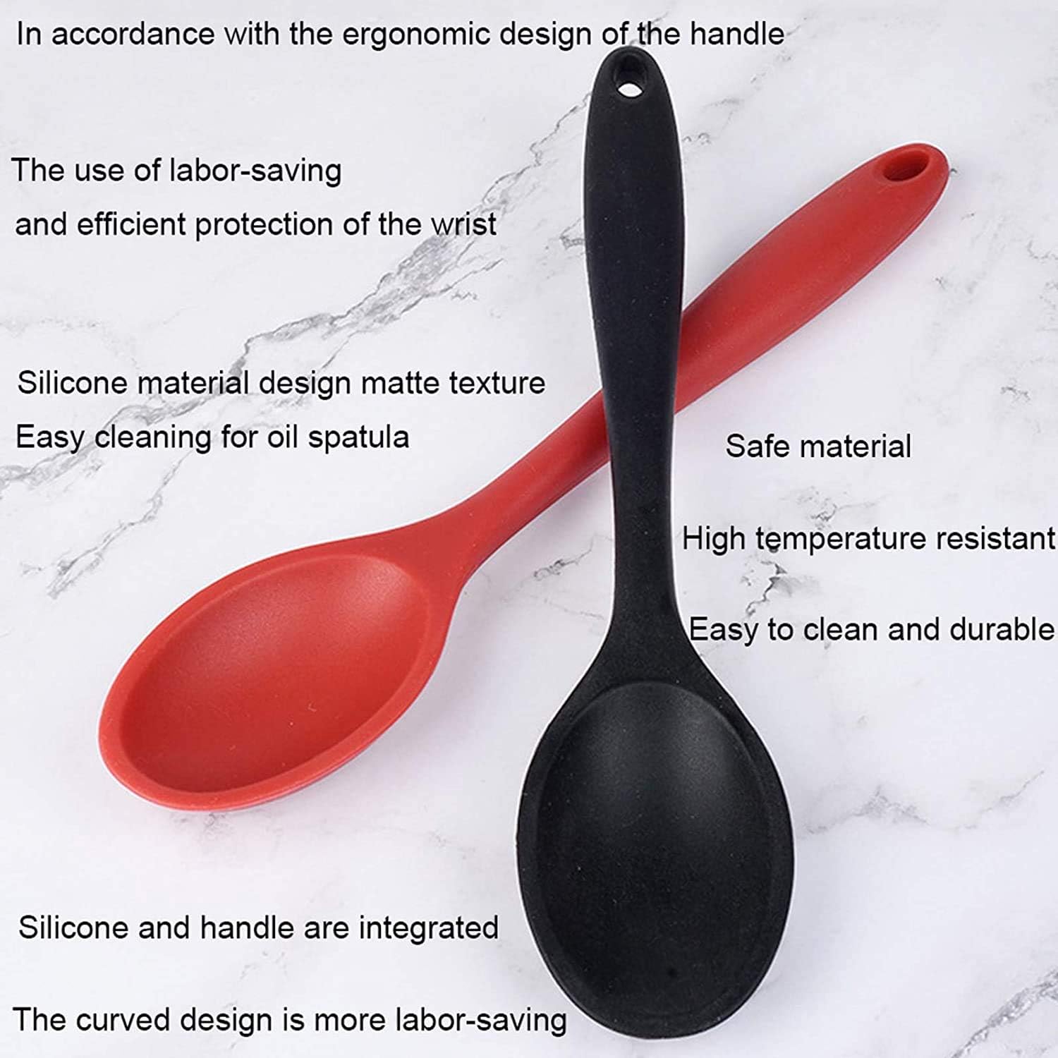 CZC Silicone Nonstick Mixing Spoons Set 2, High Heat Resistant to 480°F, Hygienic Design Cooking Baking Spoons Set for Stirring, Mixing and Serving,Red and Black: Home & Kitchen