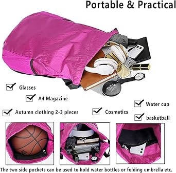 Drawstring Bag, Unisex Large Sports Backpack String Drawstring PE Bags, Sport Gym Sack have Two Side Pockets, Waterproof Travel Beach Swim School Bag
