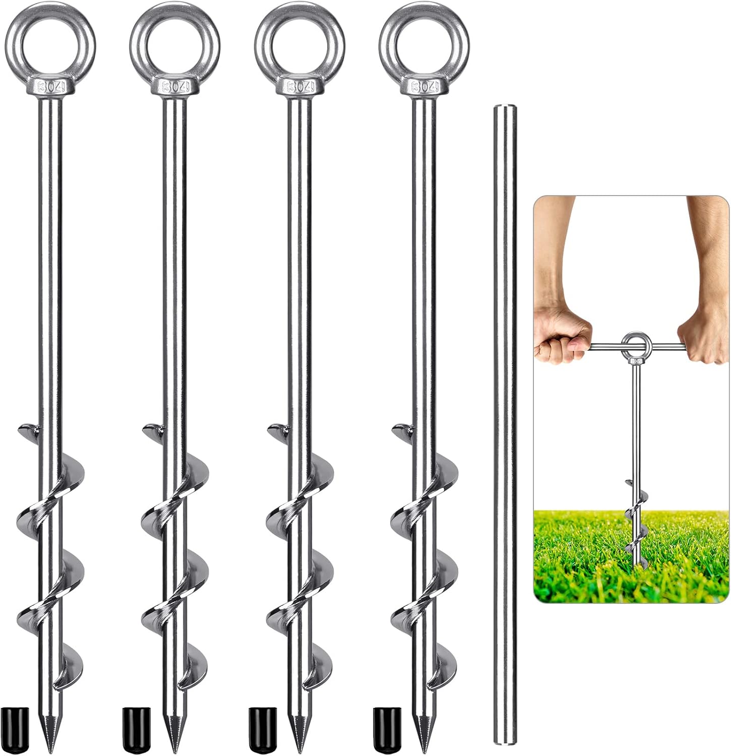 SELEWARE Heavy Duty Ground Anchors Tent Stakes Set of 4