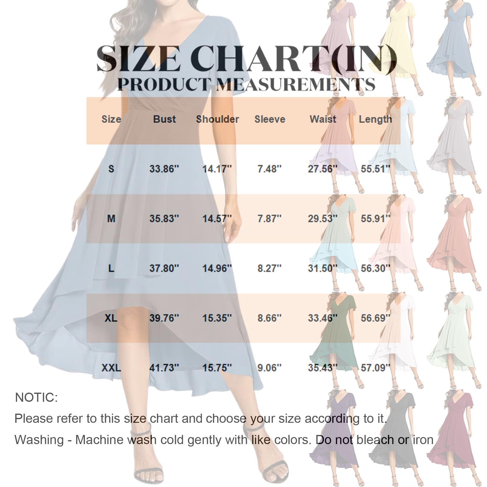 Robe Femme Chic et Elégante pour Mariage - Robes de Cérémonie High-Low en Mousseline à Manches Papillon - Robe de Soirée Coupe Trapèze Fluide Col V Couleur Unie