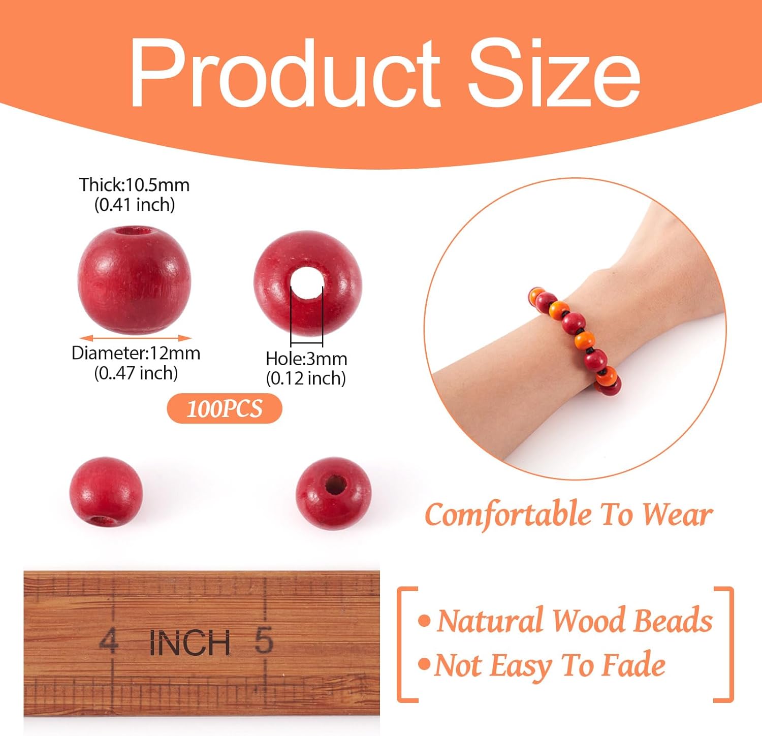 Craftdady 100Pcs Round Wood Beads 12mm Red Wooden Ball Spacer Beads for Home Decoration Jewelry Making - Image 2