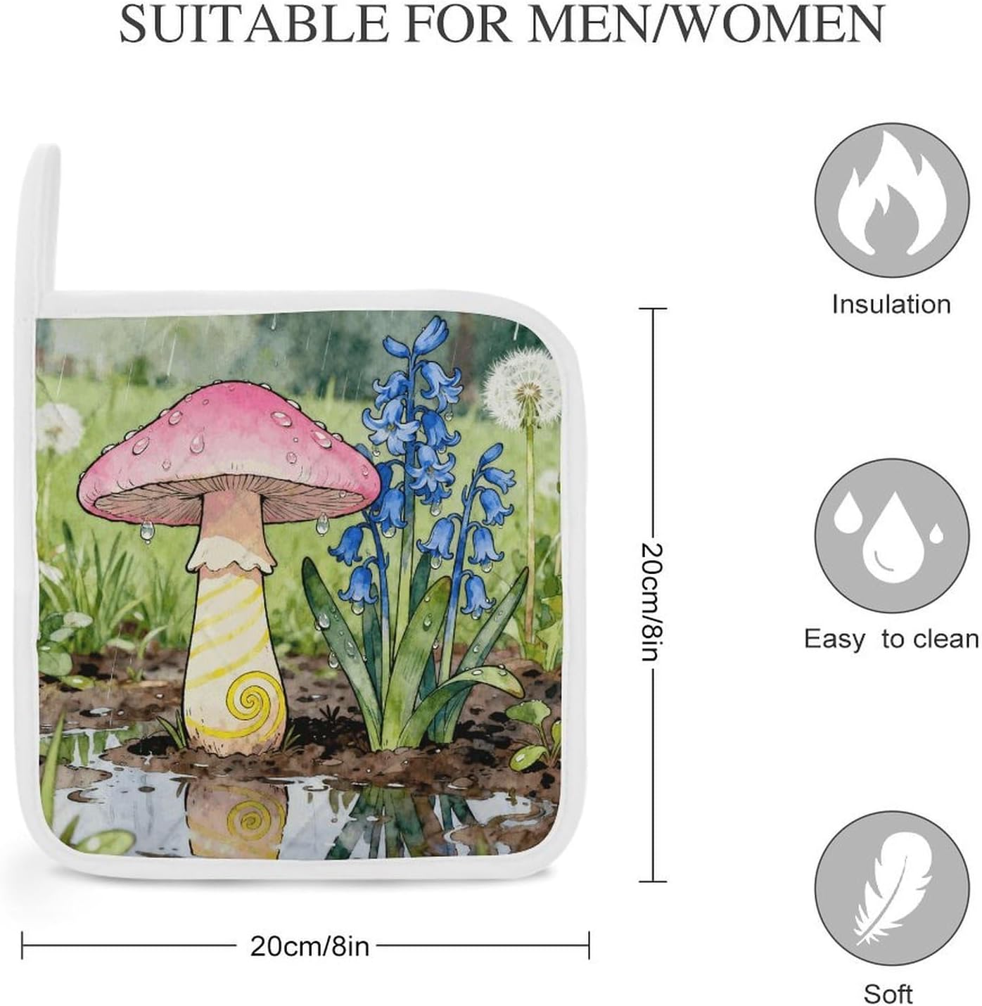 Mushroom Floral Polyester Heat Resistant Pot Pad Non Slip Anti Scald Hot Dish Mat Reusable Table Protector for Kitchen Hot Pot Mat Wear Resistant Heat Proof Table Pad for Countertop Dining Room
