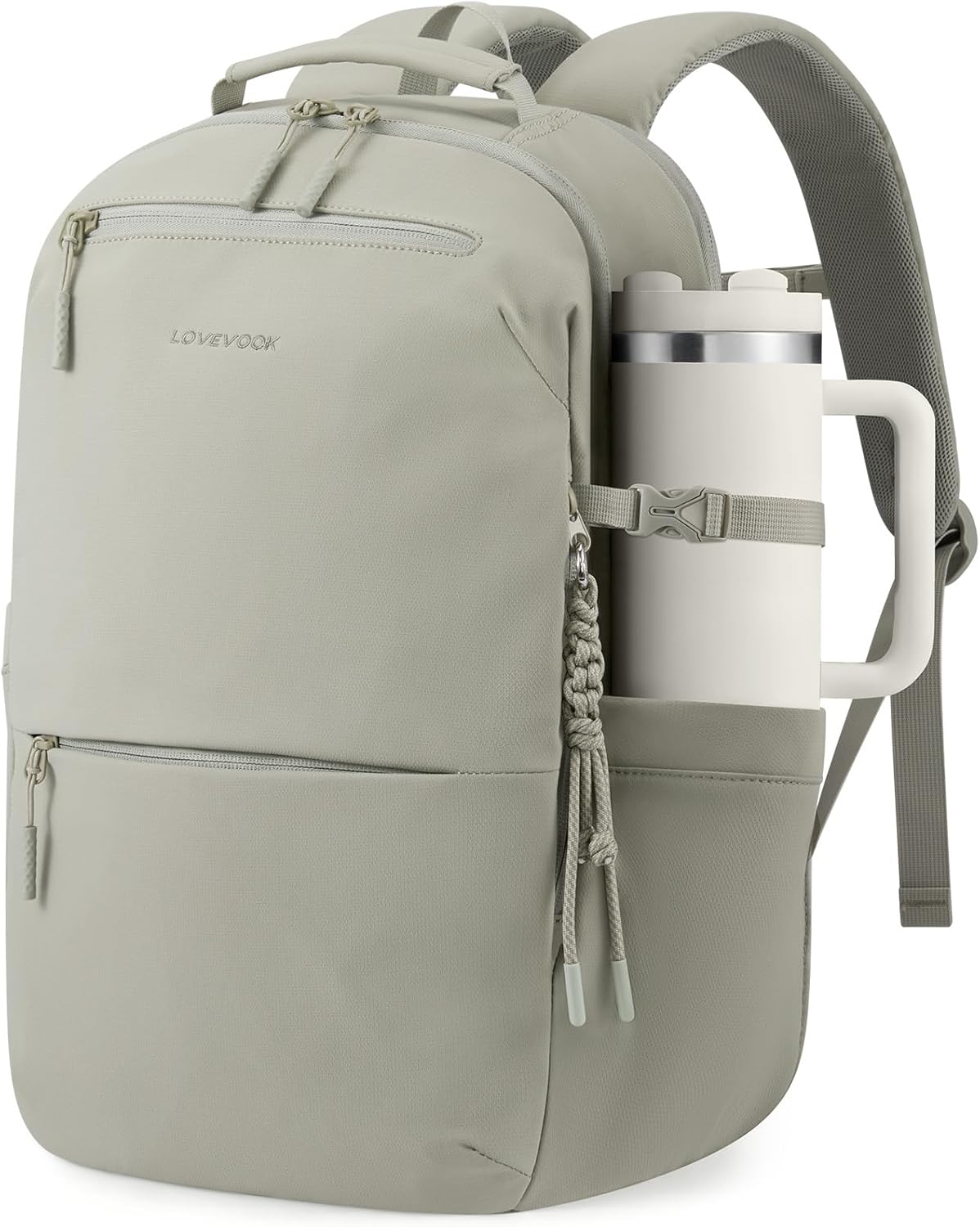 LOVEVOOK Laptop Backpack for Women Men with Giant Tumbler Holder - 15.6Inch Work Computer Travel Backpack with Laptop Compartment, Water Resistant, Cute Commuter College Teacher Nurse Purse Bag, Green