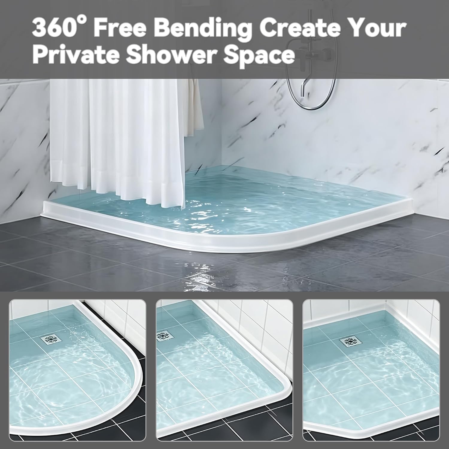 Soft Shower Threshold Water Dam Barrier, Transparent, 39''