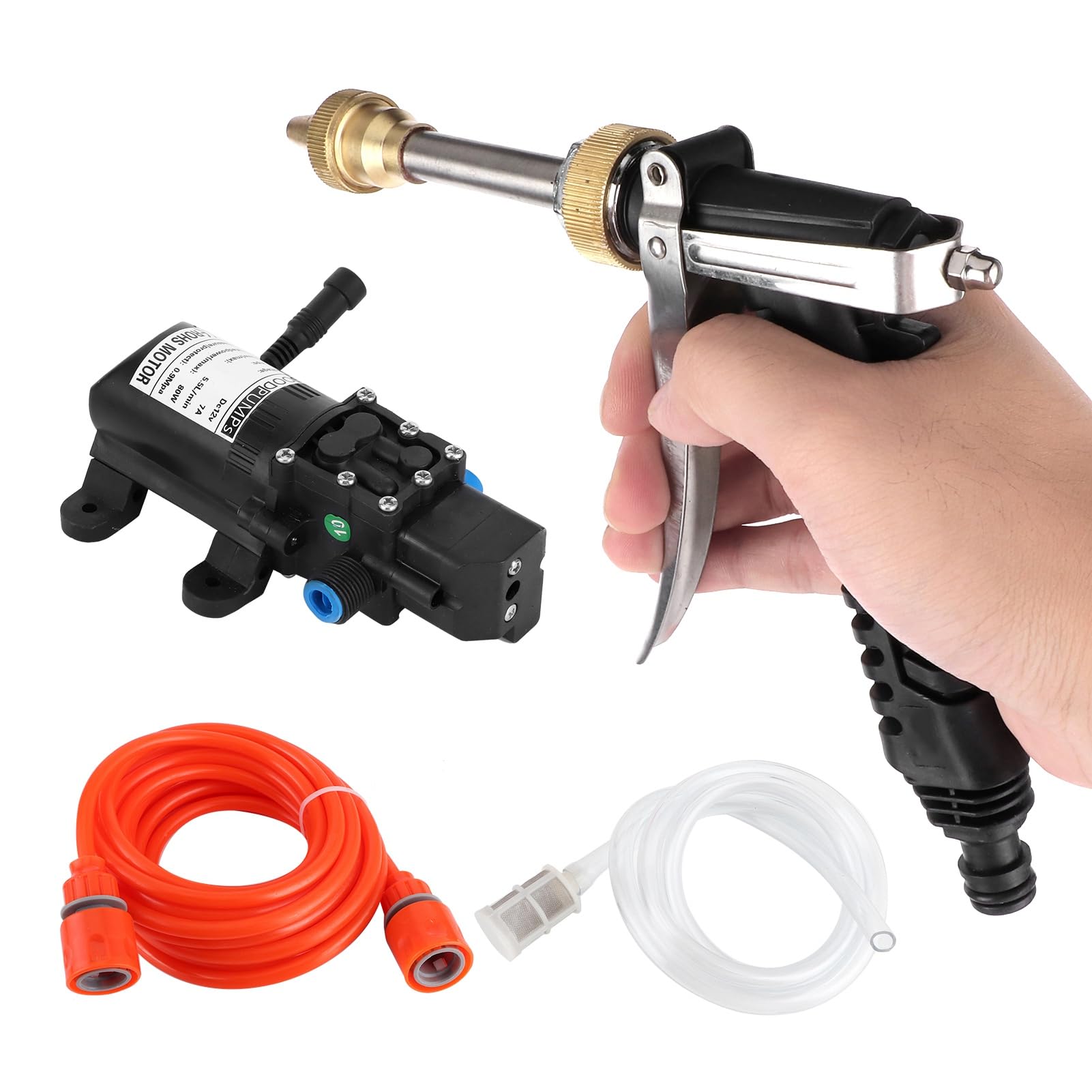 Keenso Pulvérisateur d'Eau de Voiture 12V 130psi Haut-pression Pompe 80W Kit Tuyau