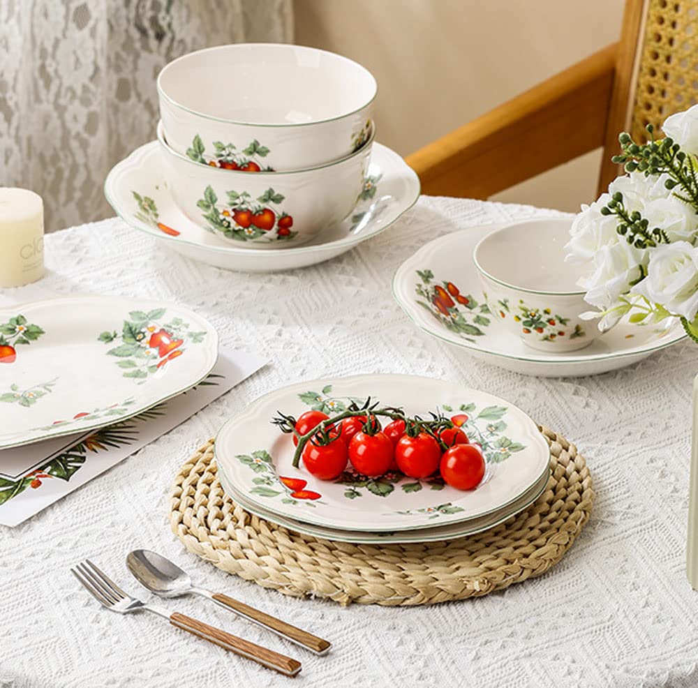 RockTrend Retro Strawberry Pattern Ceramic Dinner Plate for Steak