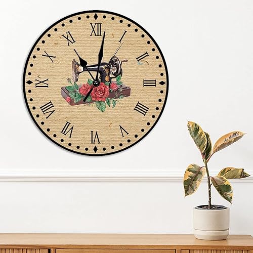 Vista 131 de Relojes de pared de madera para máquina de coser de flores, relojes sin marco, 10 pulgadas, brillante, silencioso, sin tictac, funciona