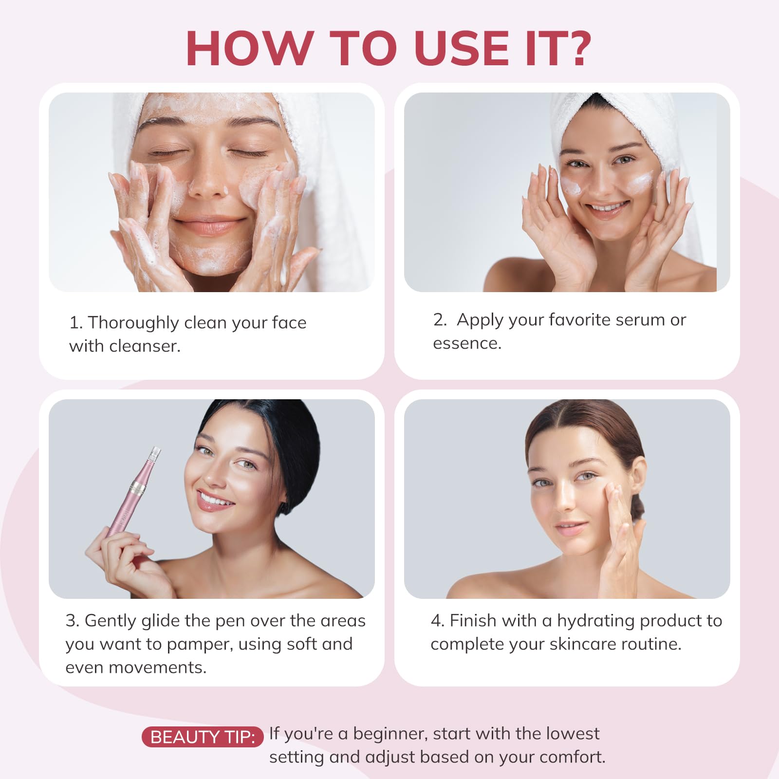 PELCAS Microneedling pour Visage, Stylo Beauté Microneedling avec 12 Cartouches & 3 Vitesses - Soin Visage/Cou/Contour des Yeux, Peau Éclatante