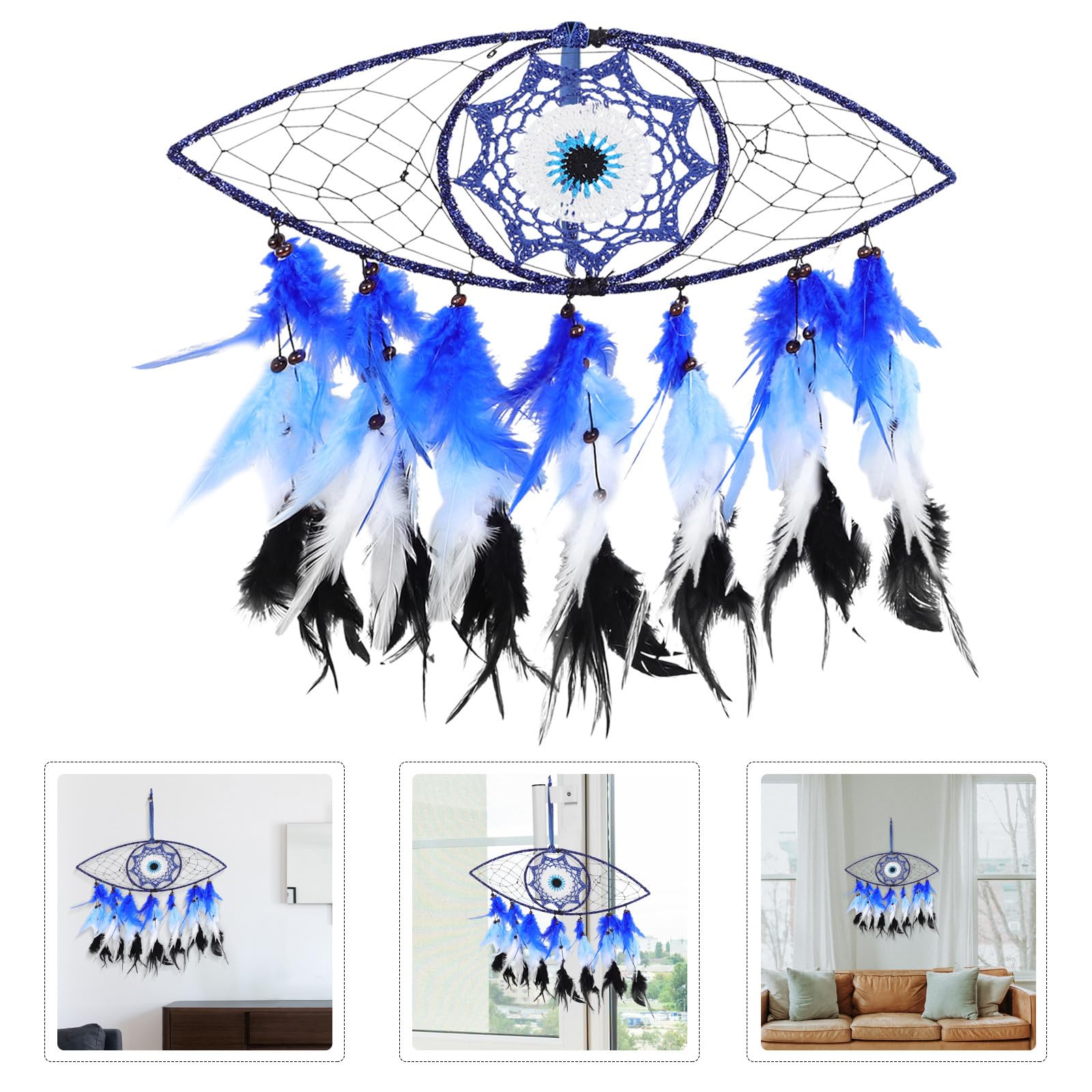 OSALADI 4 Stück Handgefertigter Traumfänger mit Bösem Blick und Federn Elegante Wanddekoration fürs Schlafzimmer Beweglich und Aufhängen Geeignet