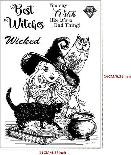 Miniatura 2 de Arbuya Sellos transparentes de Feliz Halloween para hacer tarjetas o diario, sellos de goma de brujas de Halloween, búho y gato, sellos de silicona