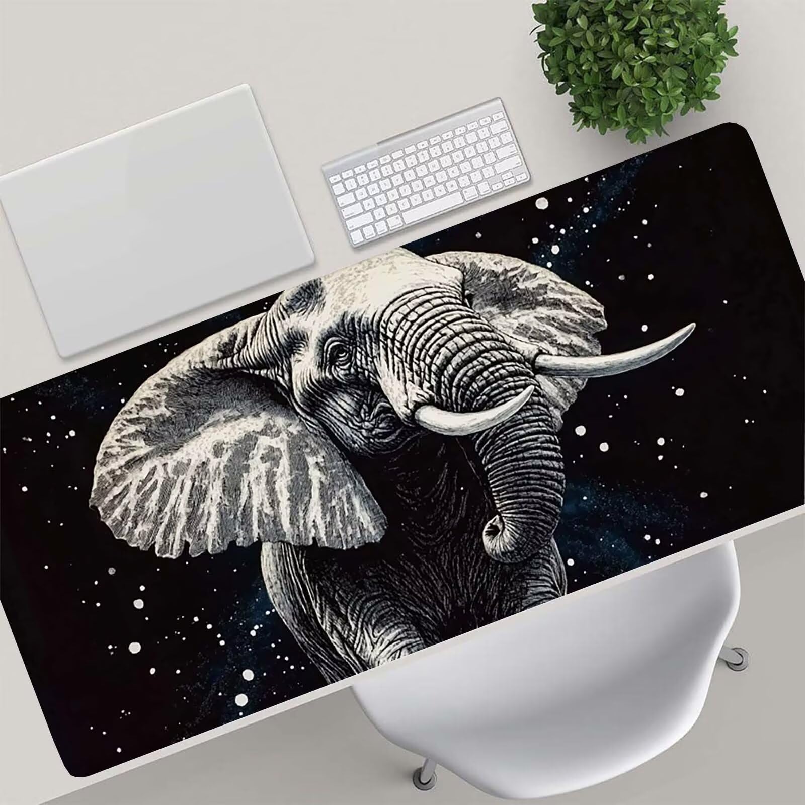 Tappetino Mouse Gaming, 1200x600mm Tappetino Mouse XXL nero 0c0-304 | Mouse Pad Grande, Ottimizzato per i Sensori da Gioco, Migliora Precisione e Velocità, per Mac e PC, elefante
