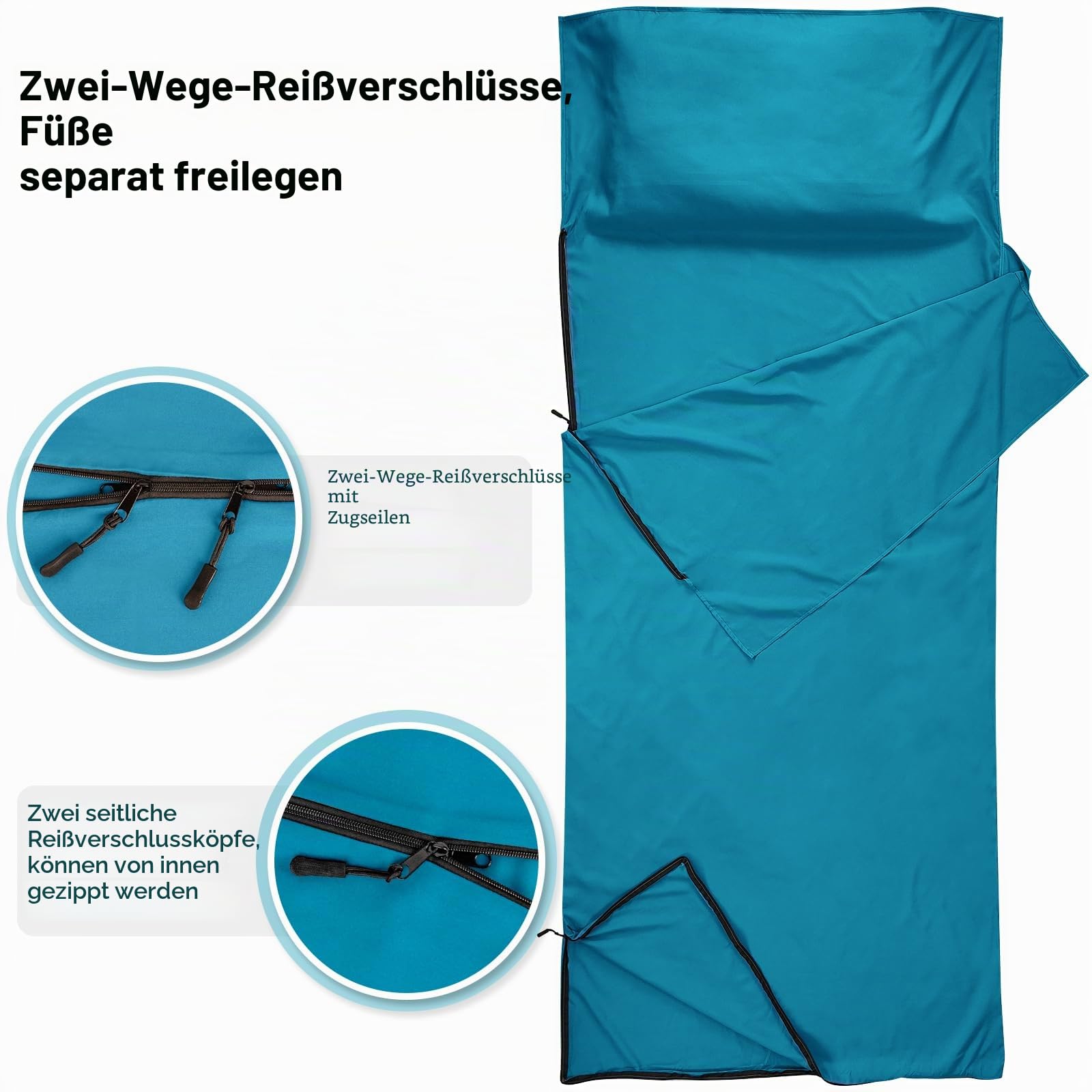 Hüttenschlafsack,Ultraleichte tragbare Reiseblätter aus Satinmaterial mit Zwei-Wege-Reißverschlüssen,Erwachsene Camping Blatt für Rucksacktourismus,Hotel,Geschäftsreisen
