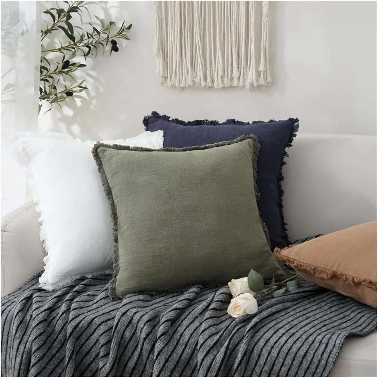 クッションカバー レトロ ホームデコレーション リビングルーム 装飾用 クッションカバー 北欧スタイル スクエア 枕カバー(Blac