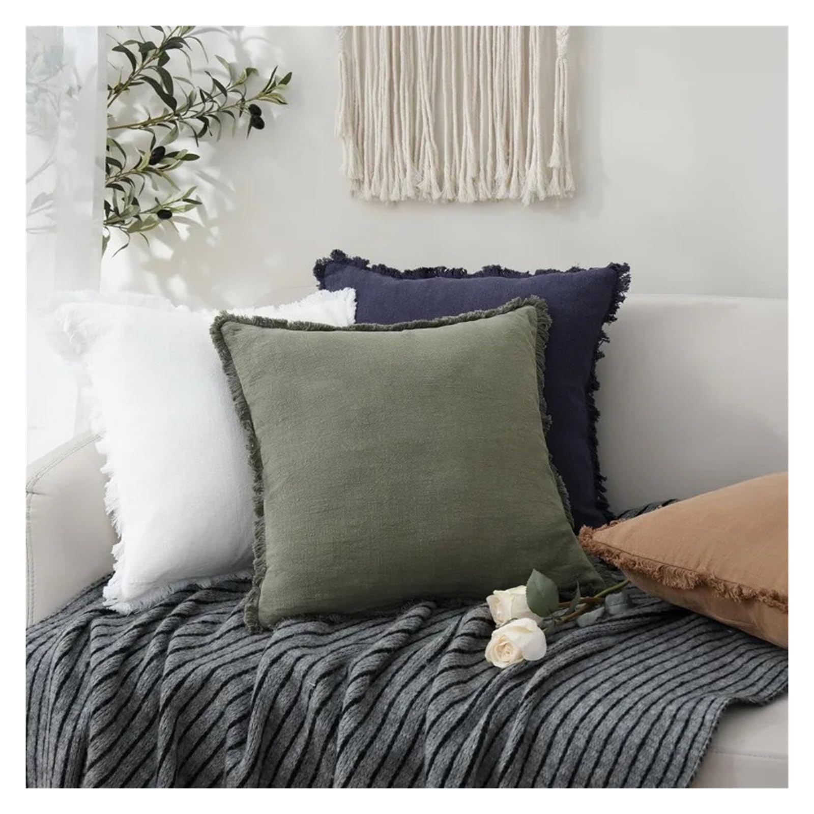 Funda de almohada de estilo nórdico retro de 45 x 45 cm, funda de cojín negra para sala de estar, decoración del hogar, elegante funda de almohada cuadrada decorativa (1 unidad)