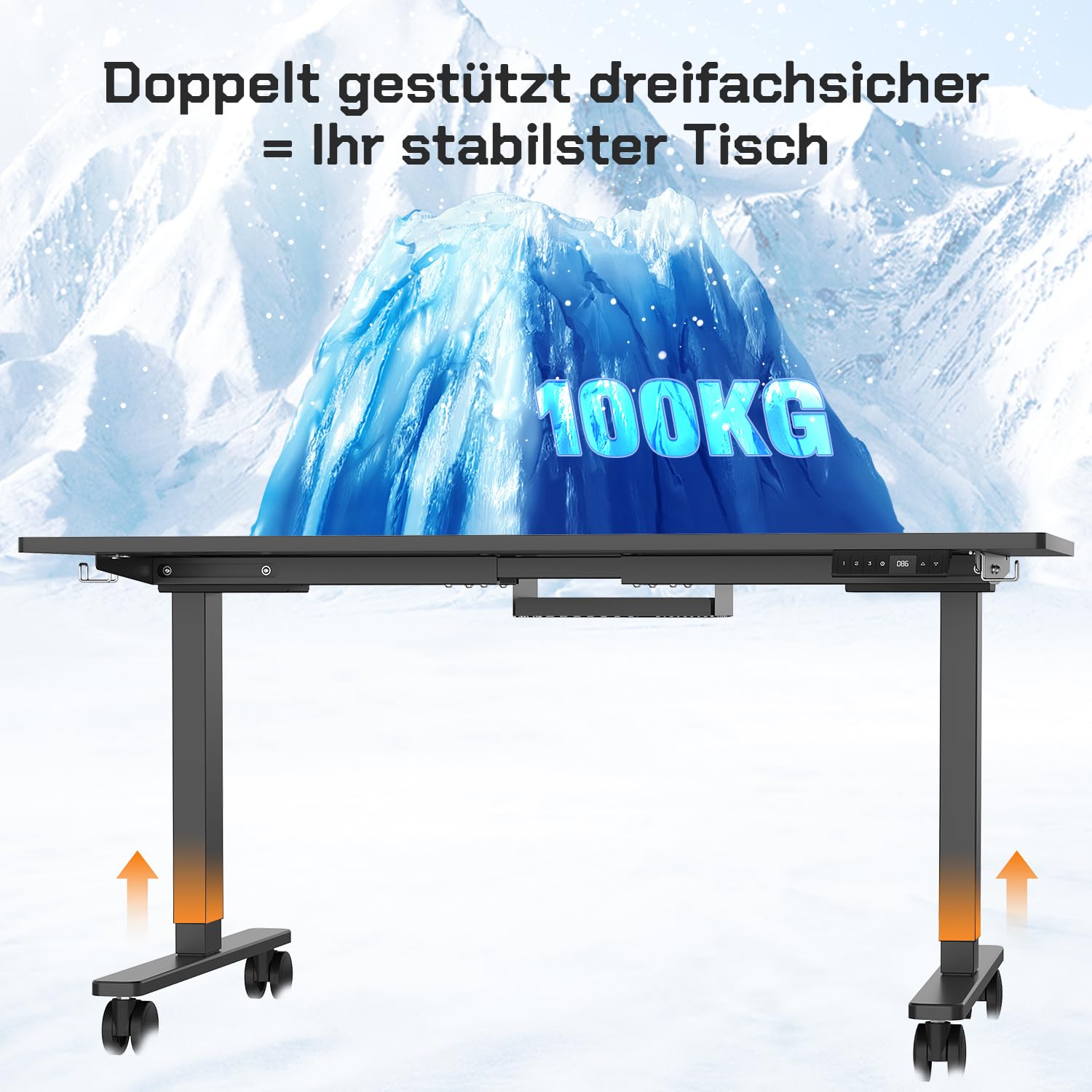 JUMMICO Höhenverstellbarer Schreibtisch Tischgestell mit 3-Stufen-Teleskop, Tragfähig bis 100KG, Höhenverstellbarer Tisch Gestell (60-125cm) mit Memory-Steuerung, Sitzen-Erinnerung & Timer, Schwarz