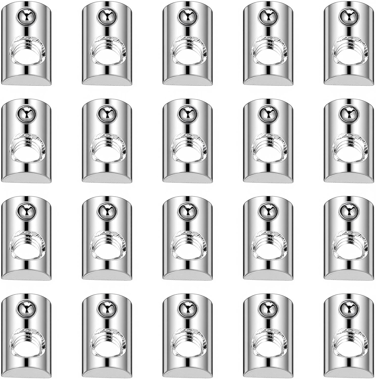 Molain 20 Packs 1/4-20 Threaded Steel Roll in T-Nut with Ball Spring, T-Slot Nuts Accessory Hardwares for 10 Series Aluminum Extrusion Profiles Rail