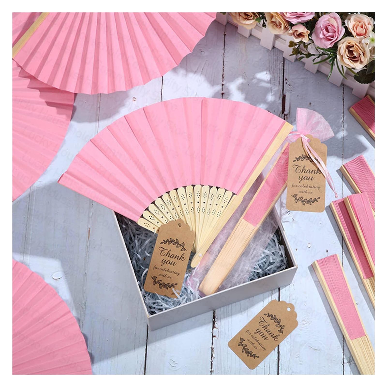 30 Stück Hochzeits-Handfächer, Faltfächer for Gäste, Papierfächer for Hochzeit Für Haushalt Wohnen(White)