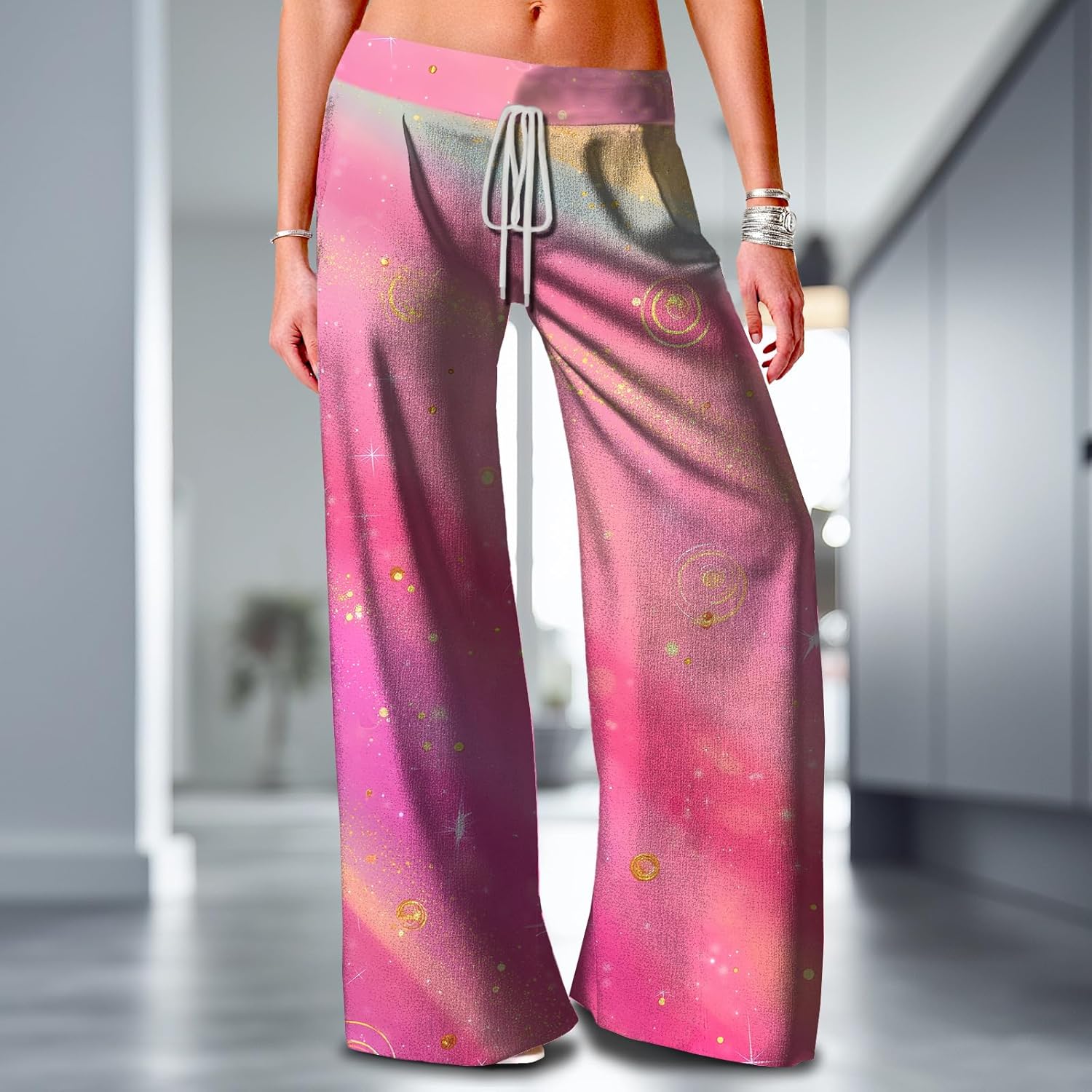 Wide Leg Trousers Women Drawstring Trousers Flowy Work Pants with Pockets Fashion Clothes Summer Outfit Plus Size - Image 2