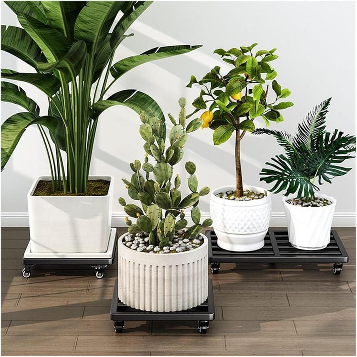 Plant Caddy with Wheels Heavy Stand On Flower Pot Mobile Tray Rolling Planter Base for Indoor Outdoor(Black)