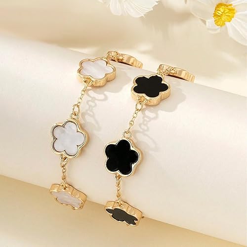 2 PCS Lucky Floral Bracelet Set for Women, Elegant Flower Chain Link Design, Charming and Timeless Jewelry, Great for Everyday Use and Special Events