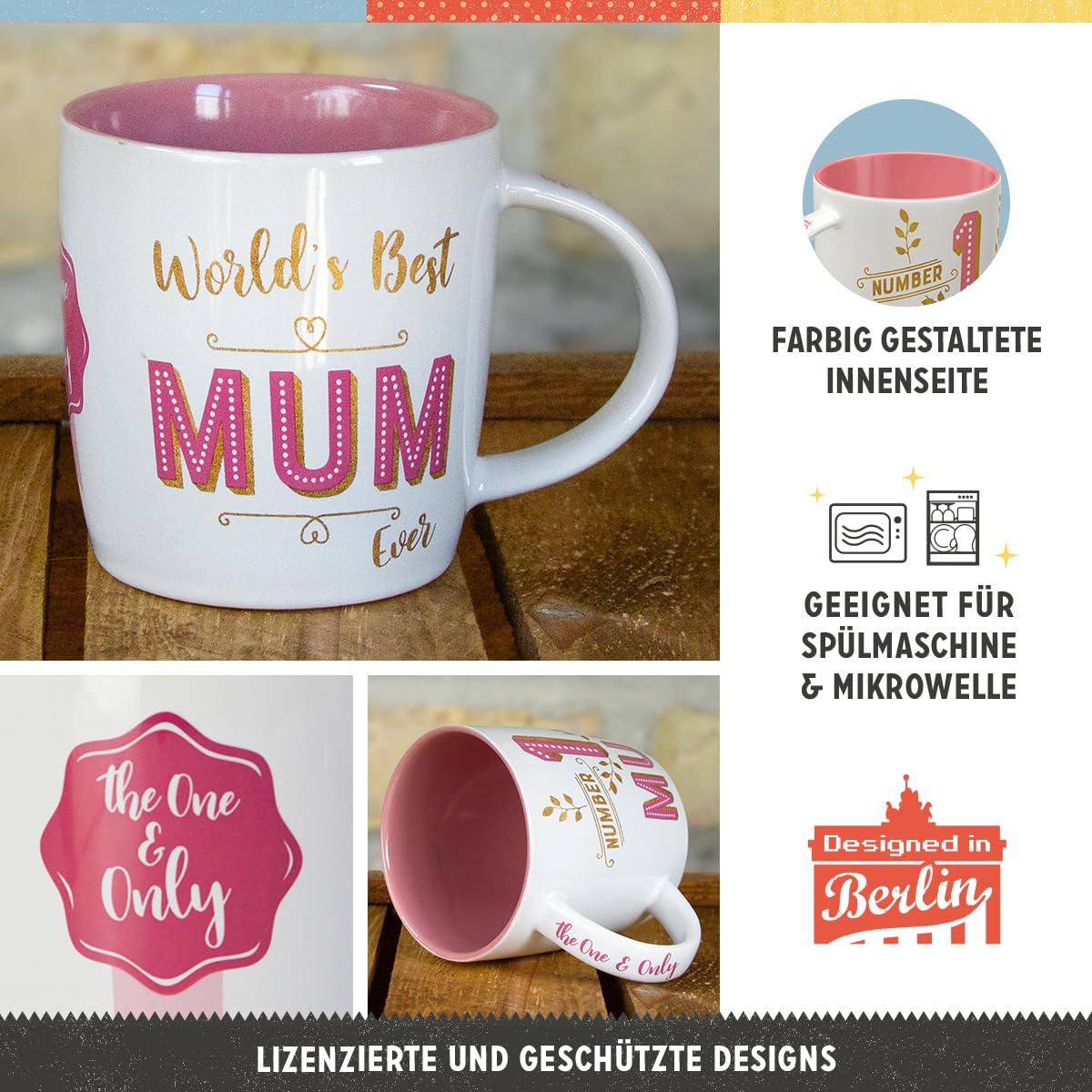 Nostalgic-Art Retro Kaffeebecher „Number 1 Mum“ – 330 Ml, Keramik, Spülmaschinenfest | Perfektes Geschenk Für Mama