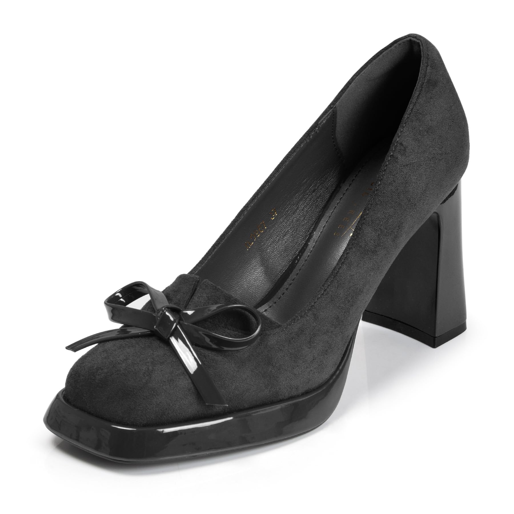 qibusleen Damen Wildleder Plattform Pumpen mit Schleife Quadrat Geschlossene Zehe Chunky Block High Heels für Frauen 3.5 Inch Damen Slip On Bequem Dressy Schuhe