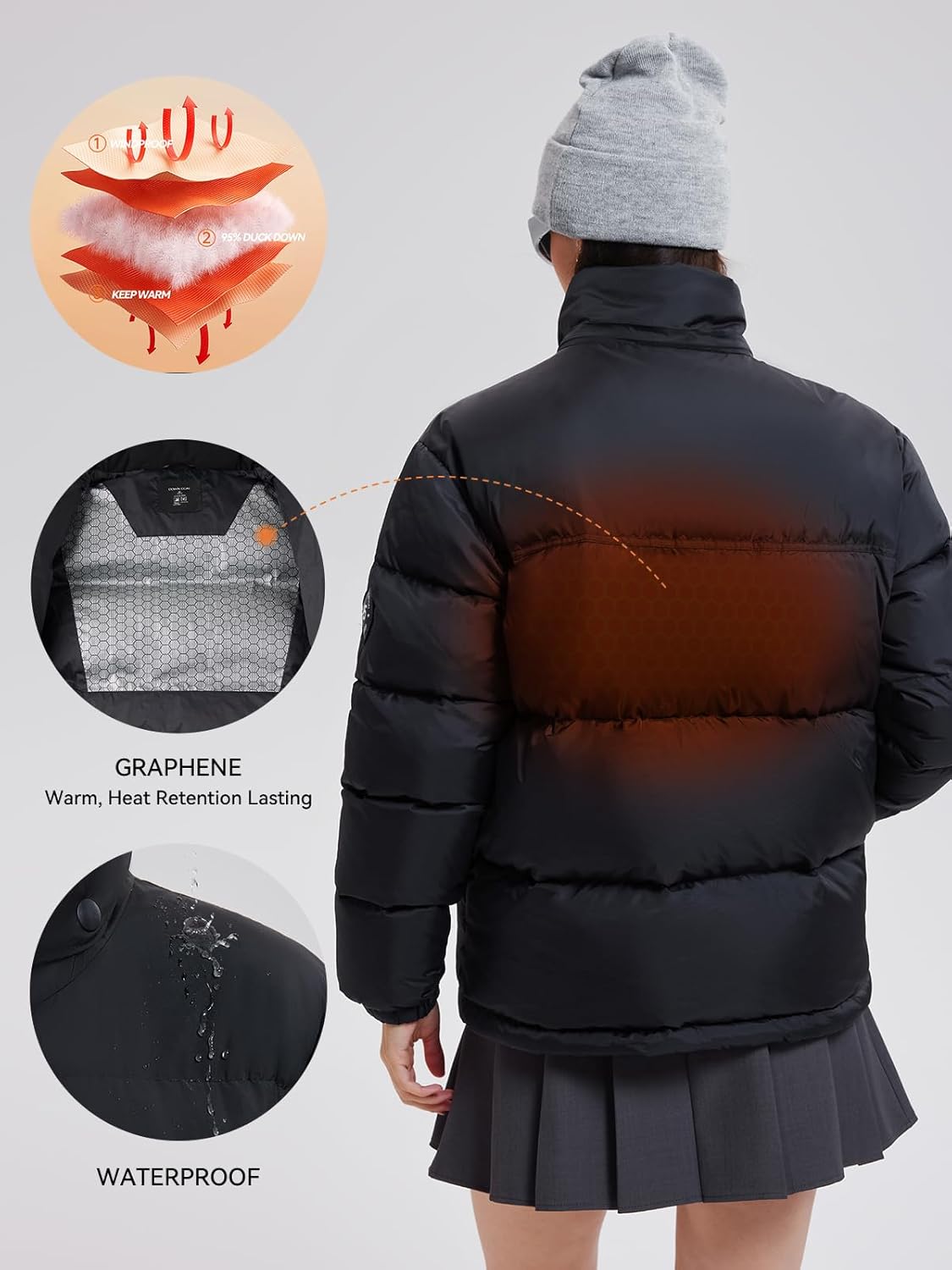 Airfree Women's 800-Down-Fill Puffer Jacket Winter Wind Resistant Water Repellent Warm Zip Pockets Hooded Down Outwear Coat - Image 4