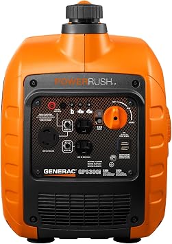 Generac 3,300-Watt Gas Powered Portable Inverter Generator - Lightweight and Compact - USB Ports for Device Charging - Produces Clean, Stable Power - Great for Home Backup, Camping, and RV Use