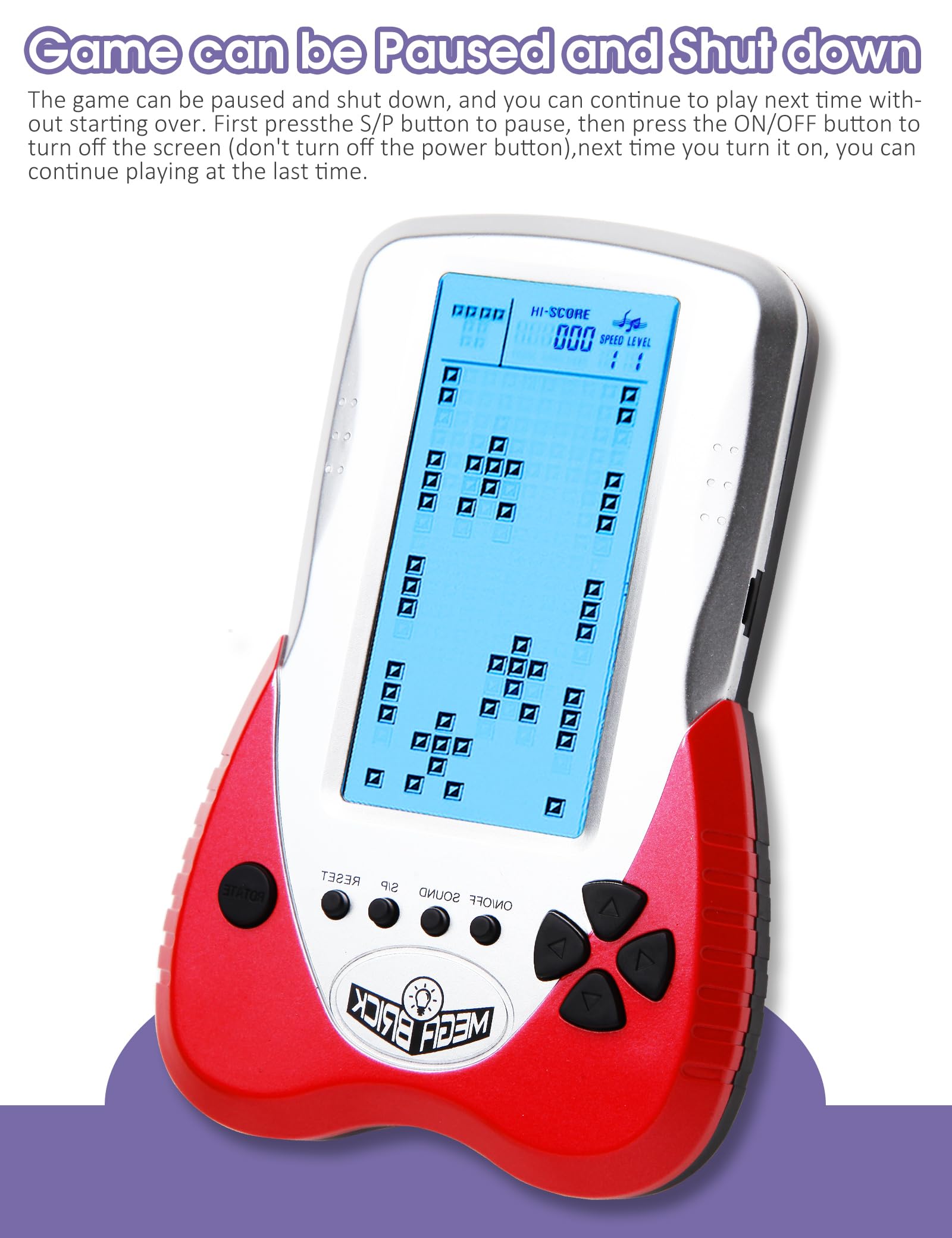 HLF Nueva Consola de Juegos de Ladrillos, Pantalla Grande, el Brillo de la retroiluminación Azul se Puede Ajustar en 23 Juegos compatibles con batería de Litio y baterías AAA (Rojo)