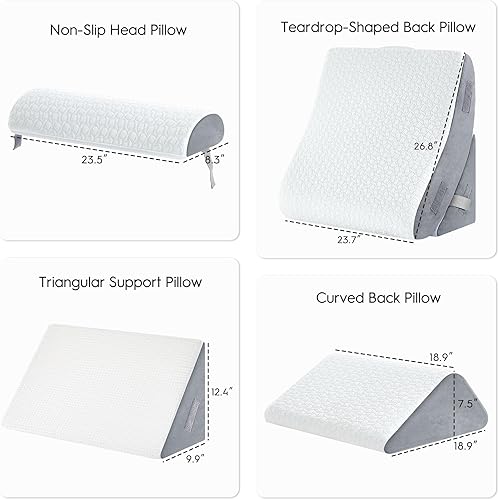 Miniatura 5 de BedLuxury Juego de 4 almohadas ortopédicas de cuña para cama con espuma viscoelástica para dolor de espalda, poscirugía, almohada de espuma