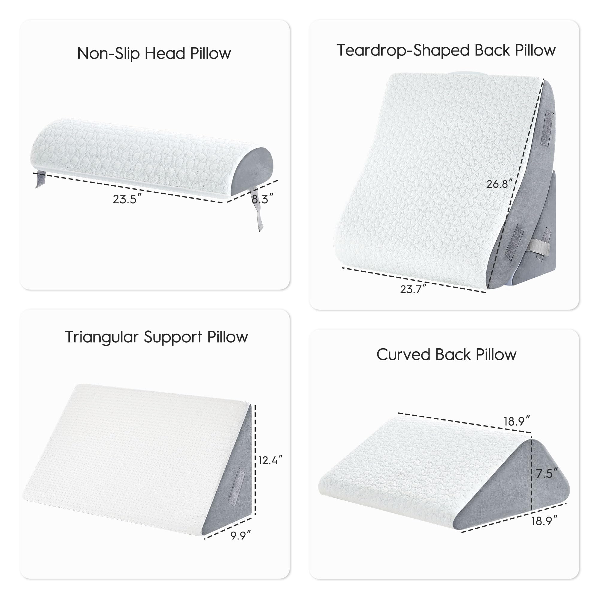 Set di 4 cuscini ortopedici a cuneo per letto in memory foam post-chirurgia, per dormire, regolabili